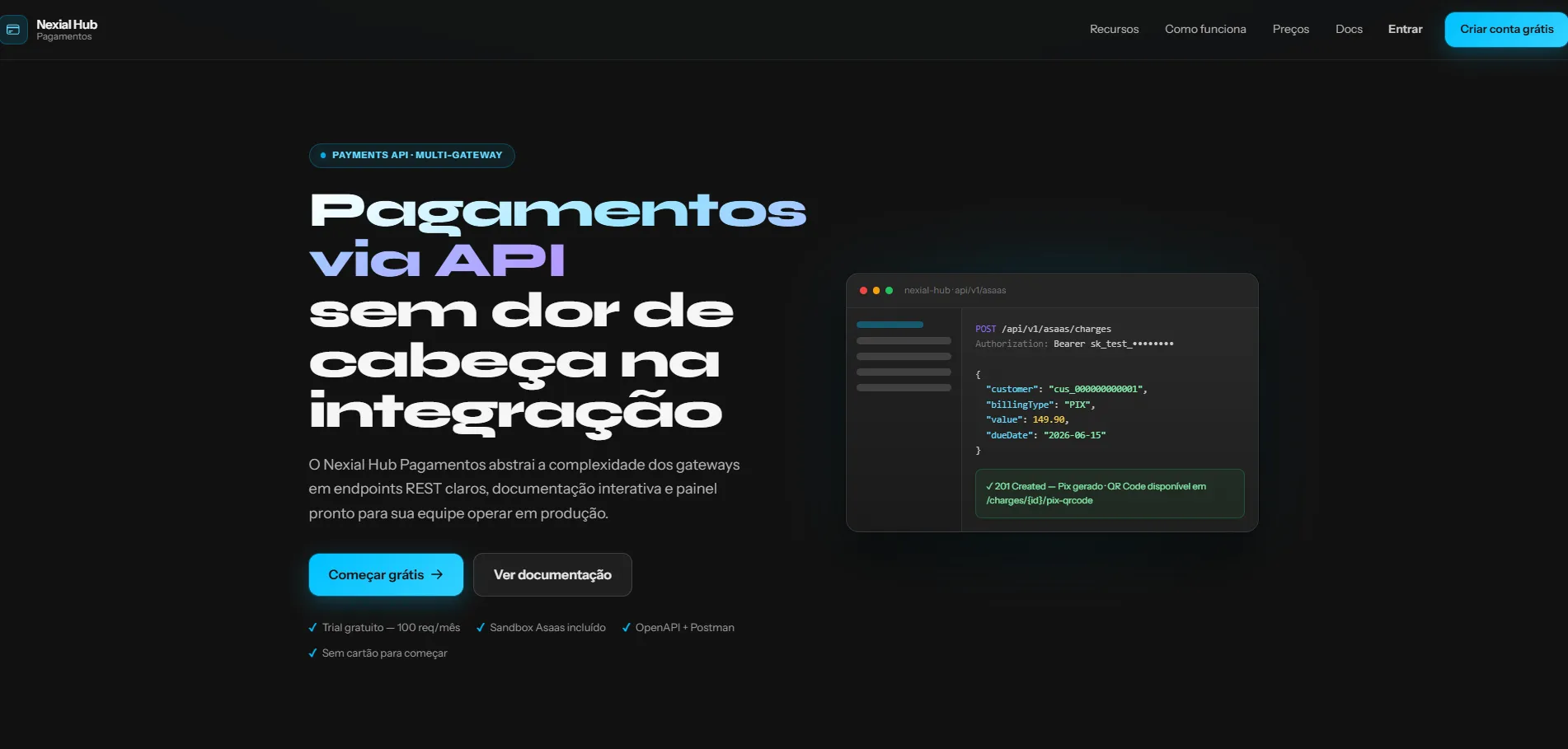 Landing page do Nexial Hub