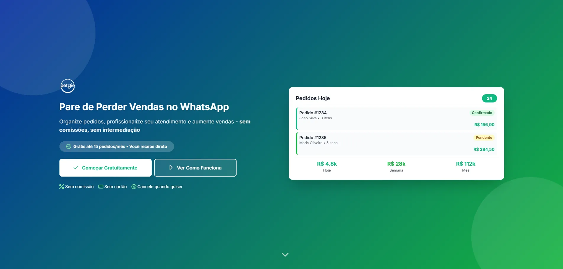 Landing page do PetGre