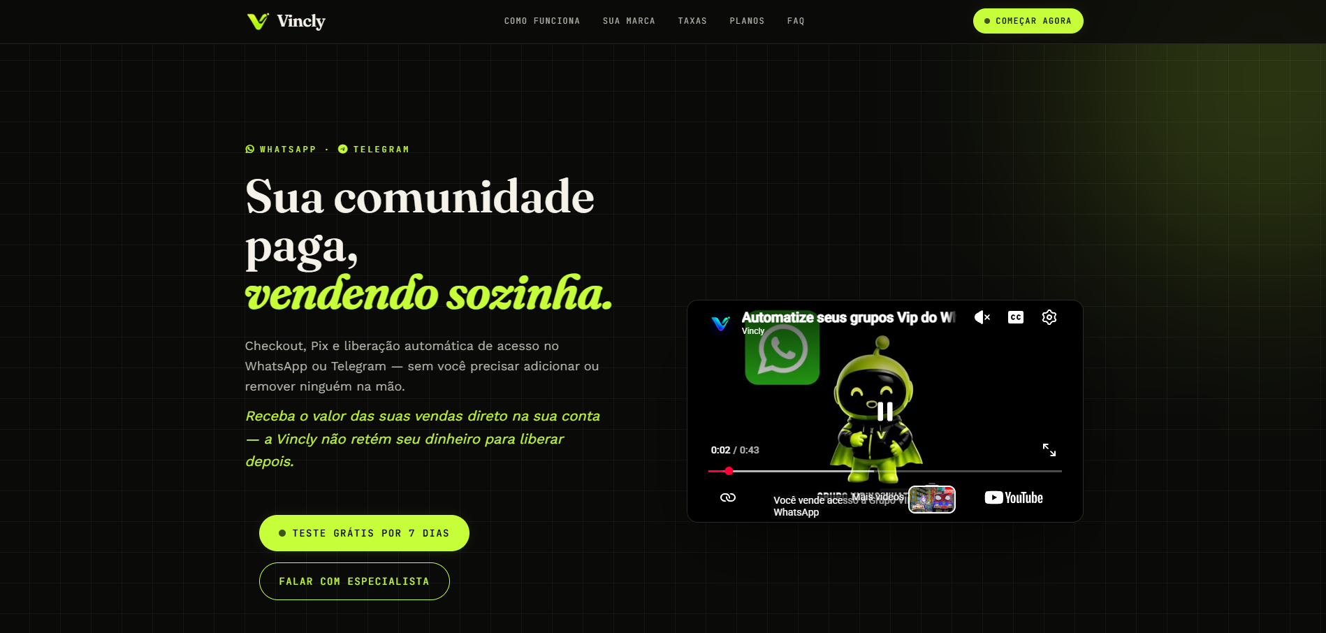 Landing page da Vincly